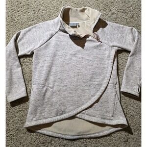 Athleta Cozy Karma Asym Pullover Womens Medium Heather Beige Rose Gold Zipper